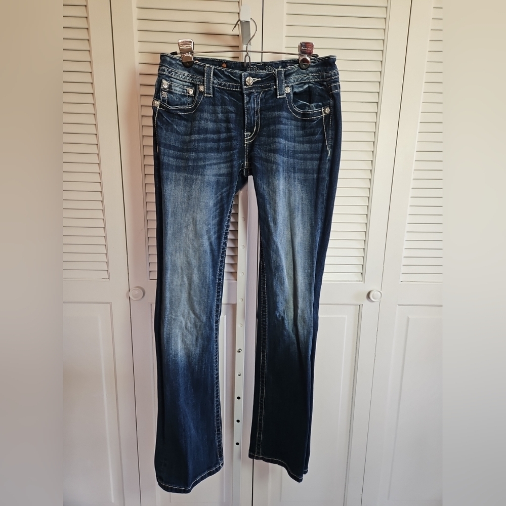 Miss Me WomensJeans Dark Blue Embellished Denim 5-Pocket Signature Bootcut 30 - Picture 2 of 13